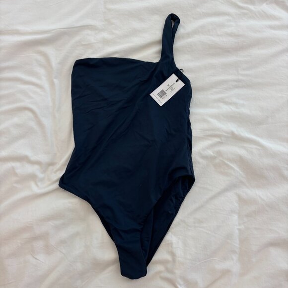 We wore what - one shoulder one piece bathing suit, Navy, Sz M, NWT - Picture 4 of 6